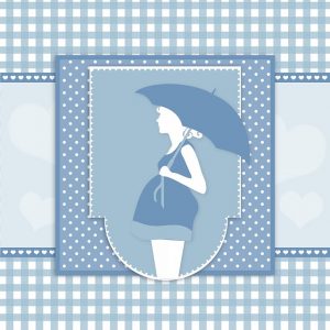傘を差した女性の青い絵